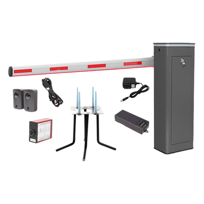 ACCESSPRO - Kit de Barrera Vehicular Izquierda / Brazo Iluminado 5 m (16.4 ft) / Apertura 6 s / 150 Ciclos/h / Gabinete Gris / Sensor de Masa y Lazo Magnético / Fotoceldas / 110V