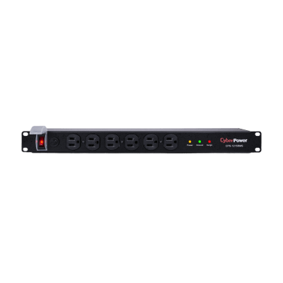 CYBERPOWER - PDU Básico Para Distribución de Energía con Supresor de Picos, Con 12 Tomas NEMA 5-15R Traseras, 1UR, 15 Amp, 120 Vca, 1800 Joules de Protección