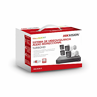 HIKVISION - [Dual Light] Kit TurboHD 3K (5 Megapixel Real) / DVR 4 Canales / 4 Cámaras bala Dual Light / Audio bidireccional / Accesorios de Interconexión / Fuente de Poder