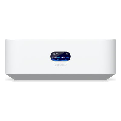 UBIQUITI - Cloud Gateway Compacto / Wi-Fi 7 / 6 Transmisiones Espaciales / 6 GHz / 10GbE WAN / 2.5GbE LAN / Cobertura 160 m² (1,750 ft²)