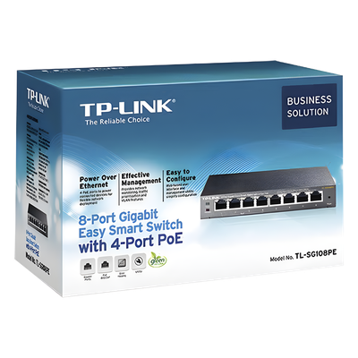 TP-LINK - Switch PoE Easy Smart / 8 puertos Gigabit / 4 puertos PoE 802.3af / 55 W total / 11.9 Mpps