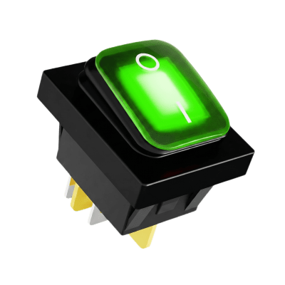 ACCESSPRO - Interruptor tipo Switch con Led Color Verde / IP65 / Diseño Industrial / NO, COM, NC / Terminales tipo F1