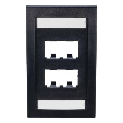 PANDUIT - Placa de Pared Vertical / 4 Puertos Mini-Com / Con Espacio para Etiquetas / 2.75 x 4.5 pulg. / Perfil Elevado / Negro