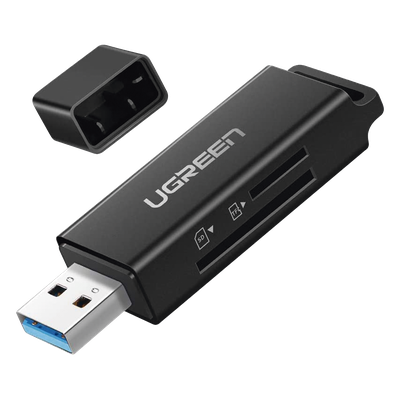 UGREEN - Lector de Tarjetas USB 3.0 / Doble Ranura TF/SD Simultánea / Transferencia 5 Gbps / Soporte 2 TB / Compacto con Llavero