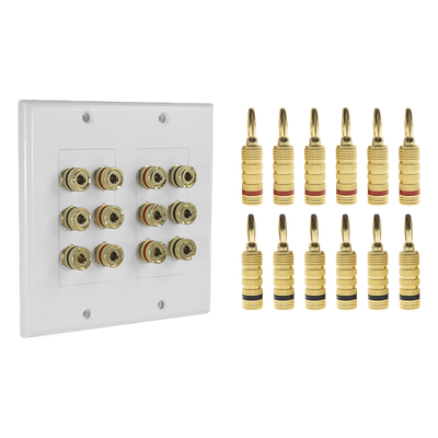 EPCOM PROAUDIO - Placa de Pared para Altavoces / 6 Canales / 12 Postes Banana / Chapado en Oro / 115x115x15 mm (4.5x4.5x0.6 in)