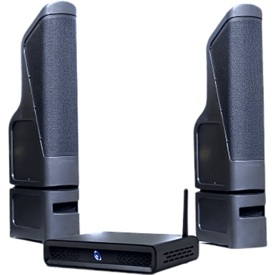TRUAUDIO - Kit Sonido Exterior / Amplificador 2 Canales / Line Array 200W / HDMI eARC / Bluetooth 5.3 / IP56 / Cobertura 9.1 m (30 ft)