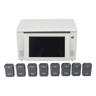 EPCOM - Kit Estación de Descarga para Bodycam / 8 Unidades / Pantalla Táctil 12 Pulgadas / Almacenamiento 36 TB / Ethernet FTP / 4G / 4K UHD