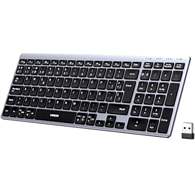 UGREEN - Teclado Inalámbrico Multimodo / Bluetooth + 2.4 GHz / 3 Dispositivos Simultáneos / Recorrido de Tecla 1.8 mm / Batería 500 mAh / USB-C / Alcance 10 m (33 ft)