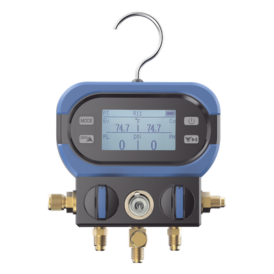 EPCOM - Manifold Digital / 2 Válvulas / Sensor Alta Precisión / LCD Retroiluminada / Rango -14 a 800 psi (55 bar) / 40+ Refrigerantes / Anti-Caídas