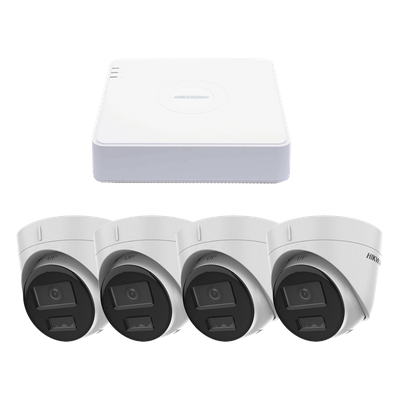 HIKVISION - Kit de Videovigilancia IP / 2 Megapixel / NVR 4 Canales PoE+ / 4 Cámaras Turret / ColorVu 20 m (65.6 ft) / Audio Integrado / WDR 120 dB