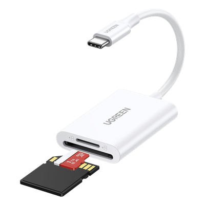 UGREEN - Lector de Tarjetas USB-C 3.1 | Soporta Micro-SD (TF) /SD | 5Gbps | 170 MB/s | OTG | Soporta hasta 2TB | Admite intercambio en Caliente | 2 tarjetas simultaneas | Soporta Windows/Mac OS/Linux | Color Blanco