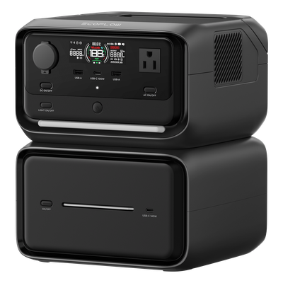 ECOFLOW - Estación de Energía Portátil / 858 Wh / Salida AC Dual 300 W (550 W Pico) / USB-C PD 100 W / Carga Solar 110 W / Wi-Fi y Bluetooth / Batería LFP