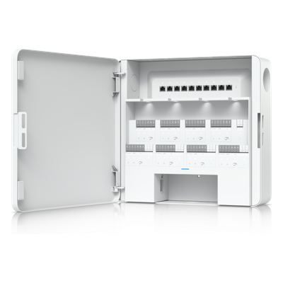UBIQUITI - Concentrador de Acceso Empresarial / Control de 8 Puertas / 8 Puertos PoE / Respaldo de Batería 32-48 VCC / Carcasa de Acero y Policarbonato