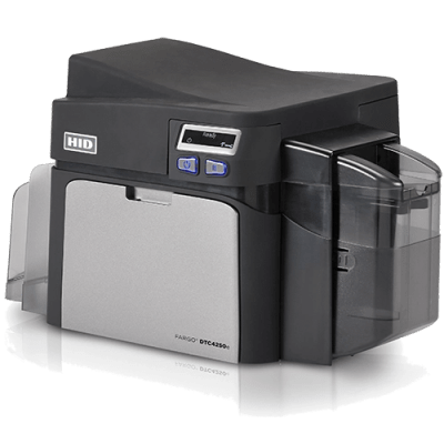 HID - Impresora de Tarjetas ID FARGO DTC4250e / Dye Sublimation y Transferencia Térmica de Resina / Resolución 300 dpi / Seguridad AES-256 / Interfaz USB 2.0 y Ethernet / Capacidad de Tarjeta de Entrada 100 Tarjetas