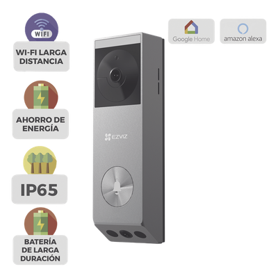 EZVIZ - Videoportero IP de Batería / Dual Cámara 3 MP + 2 MP / Panel Solar 1.2W / IR 6 m (19.7 ft) / IP65 / Audio Bidireccional / Wi-Fi
