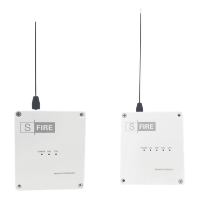 SFIRE - Kit Transmisor-Receptor Inalámbrico / Alcance 2500 m (8202 ft) / Frecuencia 433.92 MHz / 4 Salidas de Relé / Contacto Seco / -20°C a +80°C