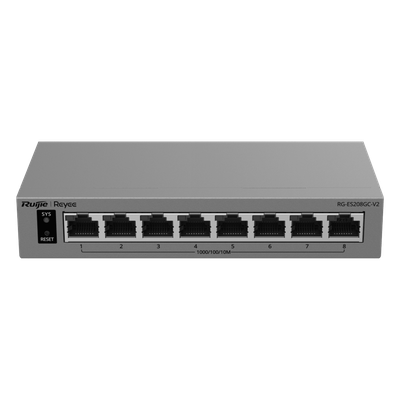 RUIJIE - Switch Gigabit Smart Cloud-Managed / 8 Puertos 10/100/1000BASE-T / Capa 2 / Switching 16 Gbps / AI-Powered Failover / Modo CCTV Un-Click / Gestión Cloud / Fanless / Protección Surge 6 kV
