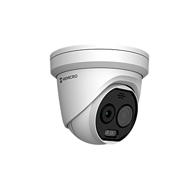 HIKVISION - Turret IP Biespectral (Térmica + Óptica) / Sensor Térmico 256x192 / Sensor Óptico 4MP / Detección de Temperatura (-20°C a 150°C) / IA con Modelo GUANLAN / Luz Híbrida Inteligente / PoE / IP66 / Sirena y Lu