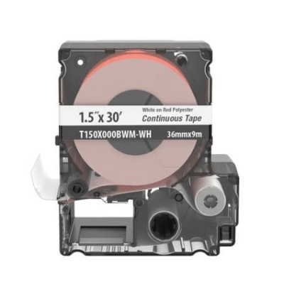 PANDUIT - Casete de Etiquetas de Poliéster de Cinta Continua, Color Blanco Sobre Rojo, Uso Interior/Exterior, 35.8 mm de Ancho x 9 Metros de Largo (29.53 pies)