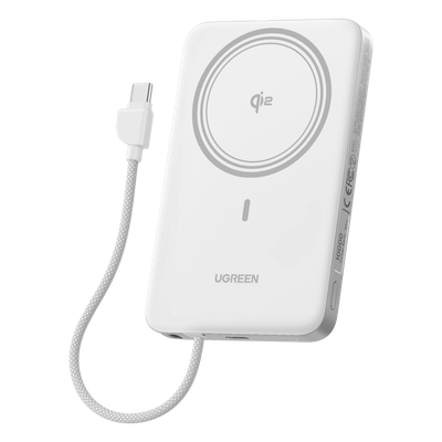 UGREEN - Banco de Energía / 10000 mAh / 30W USB-C PD+PPS / Cable USB-C Integrado 30W / Carga Inalámbrica Magnética 15W / Pantalla LED / 39.2 Wh