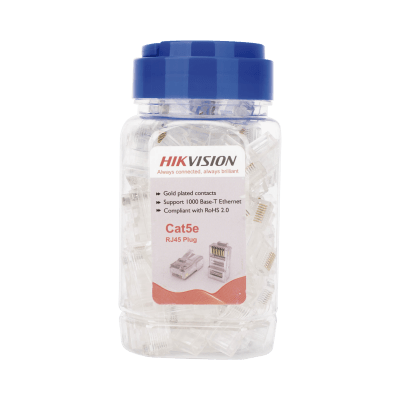 HIKVISION - Bote con 100 Piezas de Plug Modular RJ45 / Cat 5e / Chapado en Oro a 15 Micras / Sin Blindaje / Facil Instalación / Uso Interior / Soporta Norma TIA-568B / Cumple con RoHS 2.0