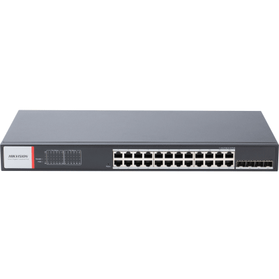 HIKVISION - Switch Gigabit PoE+ / Administrable / 24 Puertos 1000 Mbps PoE+ / 4 Puertos SFP / Configuración Nube Hik-PartnerPro / Modo Extendido hasta 300 Metros / 370 W