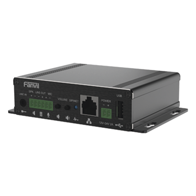 FANVIL - Gateway IP/SIP para Voceo / Amplificador Integrado 30 W / Entrada Audio 3.5 mm / Reproducción MP3 vía USB y TF / PoE 802.3af / 2 Líneas SIP / Códec Opus