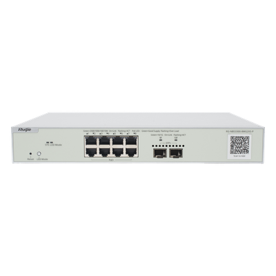 RUIJIE - Switch PoE+ Multi-Gigabit / 8 Puertos 2.5G / 2 Uplink SFP+ 10G / Capa 2 / 240W PoE / 80 Gbps / Cloud Administrable