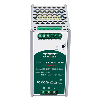 EPCOM POWERLINE - Fuente de Alimentación Industrial / Riel DIN / 48 VCC / 5 A / 240 W / Eficiencia ≥ 90% / -20 a 70 °C / Cargador de Batería Integrado