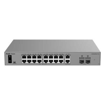 RUIJIE - Switch Smart Cloud PoE+ / 20 Puertos Gigabit / 16 Puertos PoE+ 250 W / 2 SFP 1G / Switching 40 Gbps / Forwarding 29.76 Mpps / Protección 6 kV / Gestión Cloud