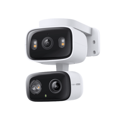 TP-LINK - Cámara de Seguridad Dual PTZ / 2 Lentes 2K+2K (3MP cada uno) / 3x Claridad Telefoto / IP65 Exterior / IA Inteligente / Seguimiento Sincronizado / Vista Dual Simultánea / Color Night Vision / Audio Bidireccional / 125.5° Gran Angular + 67