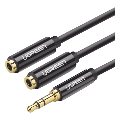 UGREEN - Divisor de Audio / 3.5mm Macho a 2x 3.5mm Hembra / 25 cm (0.82 pies) / TPE / Negro