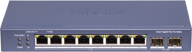 HIKVISION - Switch PoE+ / Administrable / 8 Puertos 1000 Mbps PoE+/ 2 Puertos SFP / Configuración Nube desde Hik-PartnerPro / Modo Extendido hasta 300 Metros / 110 W