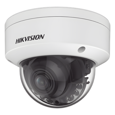 HIKVISION - Domo IP / 4 MP / Lente Varifocal 3.6-9 mm / IR 40 m (131 ft) + Luz Blanca 40 m (131 ft) / WDR 130 dB / IP67 / IK10 / AcuSense / MicroSD 512 GB / PoE