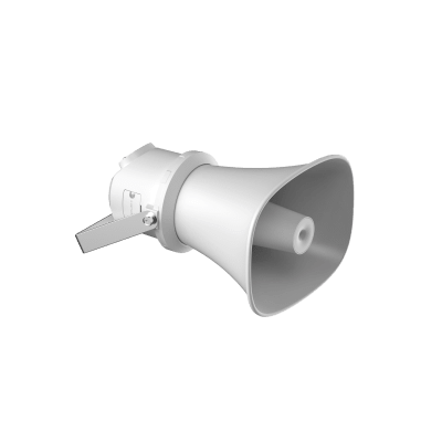 HIKVISION - Bocina (Altavoz IP ) | Tipo Trompeta | 7 Watts | PoE+ | Exterior IP67 | Metal | Voceo en tiempo real | Calendarización de audios | Síntesis de Voz (TTS) | Entrada de alarma