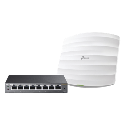 TP-LINK - Kit Access Point y Switch PoE / Doble Banda AC / 1750 Mbps / 8 Puertos Gigabit / 55W PoE Total