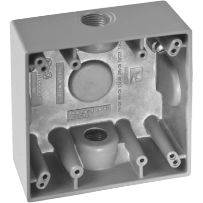 RAWELT - Caja Cuadra de 3/4" a Prueba de Intemperie/ Cuenta con 2 salidas / Con Orejas para Montaje.