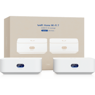 UBIQUITI - Kit Wi-Fi 7 / Cobertura 325 m² (3,500 ft²) / Mesh 2 Nodos / WAN 10GbE / 5.7 Gbps en 6 GHz / 300 Clientes