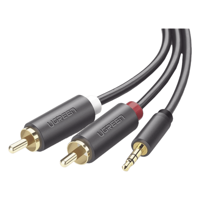 UGREEN - Cable de Audio 3.5mm a 2 RCA Macho / 5 Metros (16.40 Pies) / Blindaje Múltiple / Conectores Oro 24K / TPE Ecológico / ABS