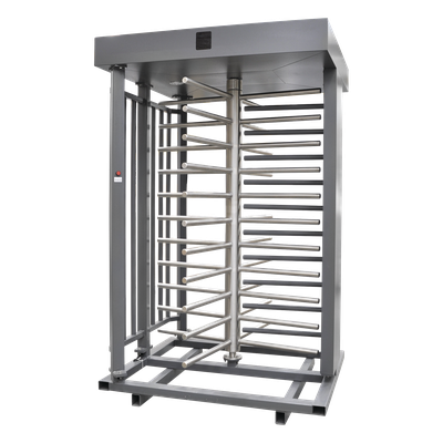 ACCESSPRO - Torniquete de Cuerpo Completo / 4 Ejes de Seguridad / Rotación 90° / Paso 25 Personas/min / Emergencia 40 Personas/min / Interior/Exterior con Techo / 110 VCA / Acero Inoxidable con Pintura Gris