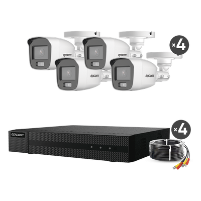 EPCOM PROFESSIONAL - Kit de Videovigilancia TurboHD / DVR 4 Canales / 4 Cámaras Bala 2 MP / ColorVu 20 m (65.6 ft) / Audio por Coaxitron / 5 Tecnologías / HDMI+VGA Simultáneo