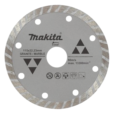MAKITA - Disco de Diamante Turbo / 4 1/2" / Eje 7/8" / Espesor 1.8 mm / Uso en Seco / Granito, Mármol y Concreto