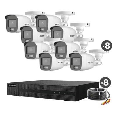 EPCOM PROFESSIONAL - Kit de Videovigilancia TurboHD / DVR 8 Canales + 2 IP / 1080p Lite / 8 Cámaras Bala ColorVu / Audio Integrado / IR Blanco 20 m (65.6 ft) / HDD hasta 6 TB