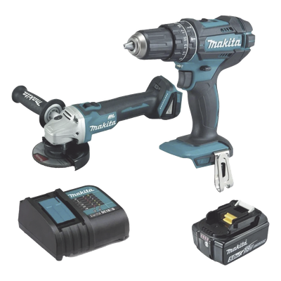 MAKITA - Kit Rotomartillo + Mini Esmeriladora / 18 Vcc / 5.0 Ah Li-Ion / 1900 RPM / 1/2 Pulgada / 28500 GPM