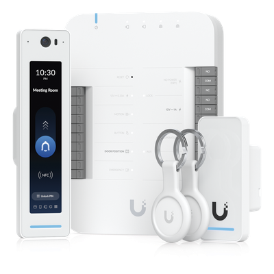 UBIQUITI - Kit de Control de Acceso IP / 1 Puerta / 2 Lectores NFC / Pantalla Táctil / Audio Bidireccional / Cámara Integrada / PoE