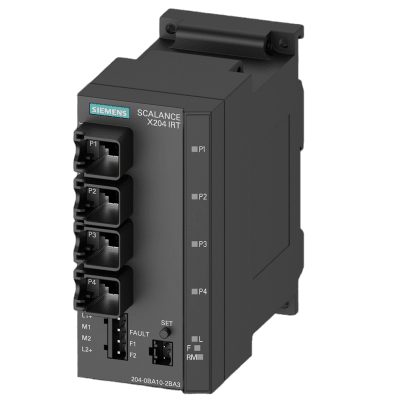 SIEMENS - Switch Industrial Gestionado SCALANCE X204IRT / 4 Puertos 10/100 Mbps RJ45 / Redundancia IRT PROFINET / RM Integrado / Alimentación Redundante 24V DC / IP30 / -40°C a +70°C