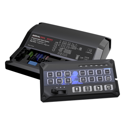SIGNALPRO - Sirena Vehicular / Amplificador Clase D 200W / Controlador Deslizante 19 Botones / 12 Salidas Auxiliares / Grabación 20 Segundos