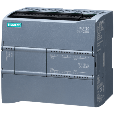 SIEMENS - PLC Compacto SIMATIC S7-1200 / CPU 1214C DC/DC/DC / 14 DI + 10 DO + 2 AI / 150 KB Memoria / PROFINET / 100 kHz HSC / OPC UA Server