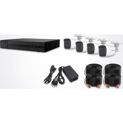 EPCOM PROFESSIONAL - (MICRÓFONO Integrado) Kit TurboHD 1080p Lite / DVR 4 canales / Audio por Coaxitron / 4 Cámaras Bala de Metal con Micrófono Integrado