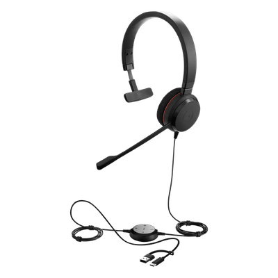 JABRA - Headset Profesional Mono / Cancelación de Ruido Avanzada / USB-C/A Plug-and-Play / Certificación UC y Microsoft Teams / Altavoces 28 mm / Control Integrado de Llamadas